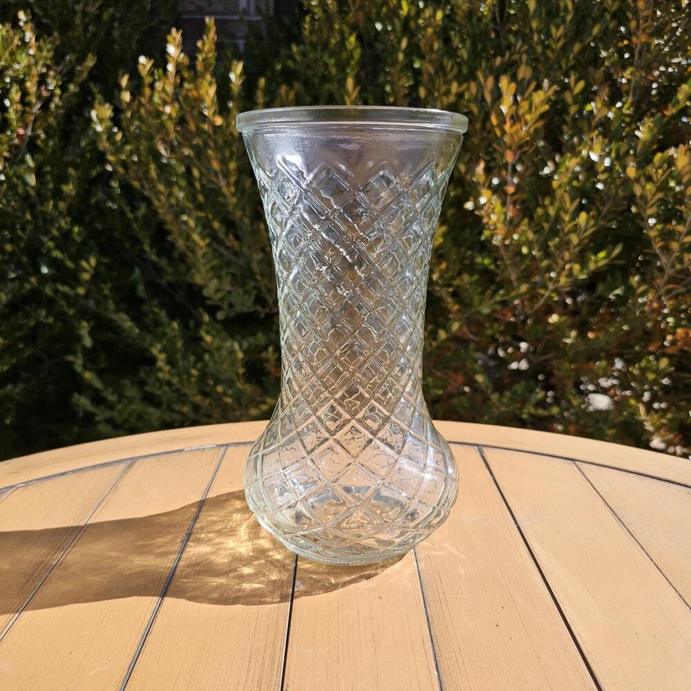 Vintage Hoosier Clear Glass Diamond Pattern Fluted Flower Vase